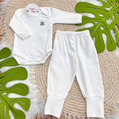 Conj. Body m/longa e Calça canelada - Off White